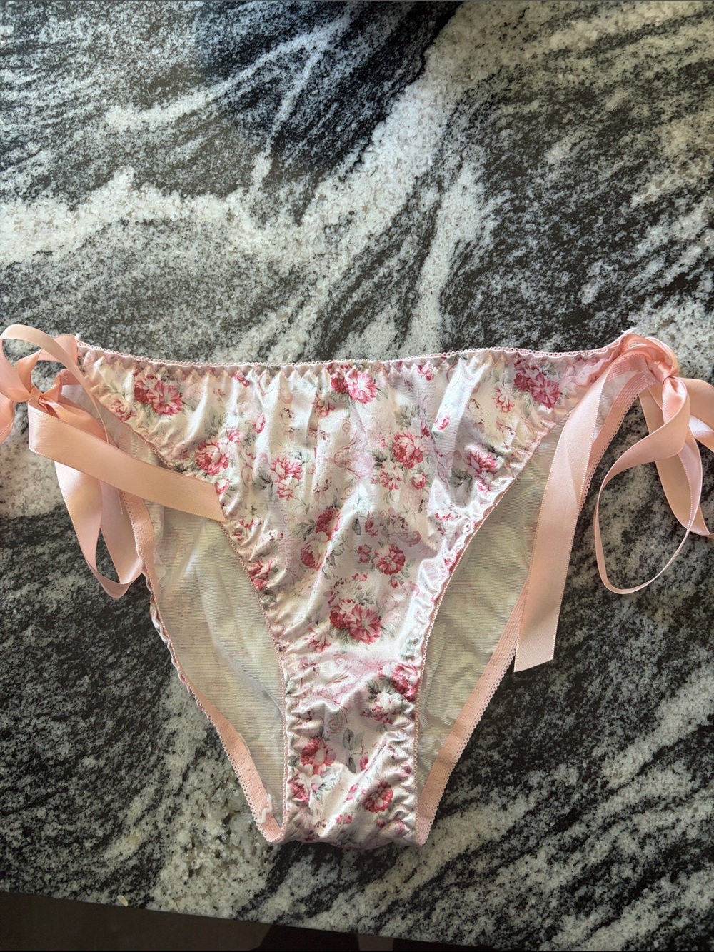 New Floral Satin Side-Tie Panties Pink/Rose Large - Picture 5 of 7